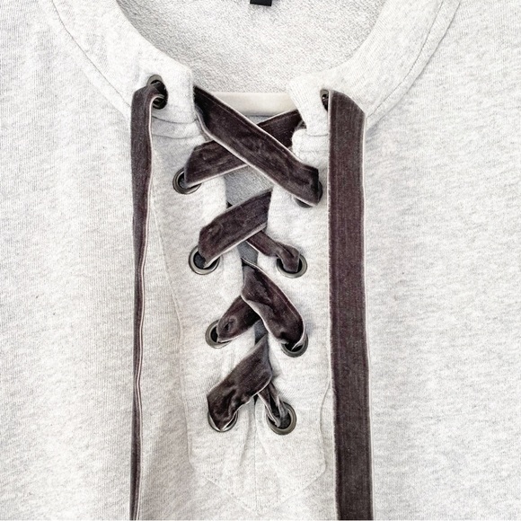 Rails Ryan Revolve Lace-Up Velvet Drawstring Heather Grey Gray Sweatshirt Medium - Picture 6 of 12